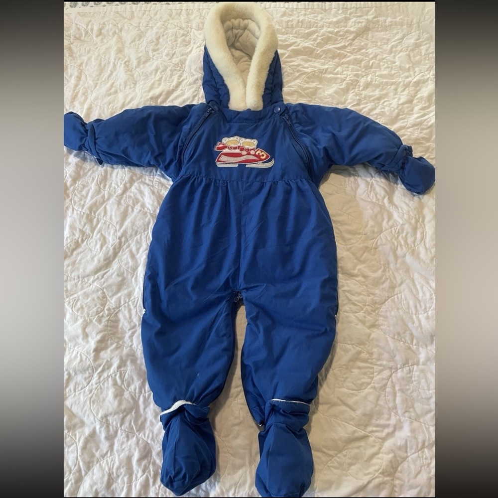Vintage Bright Future Blue Snowsuit Bunting 18-24M Infant Toddler Insulated Zip